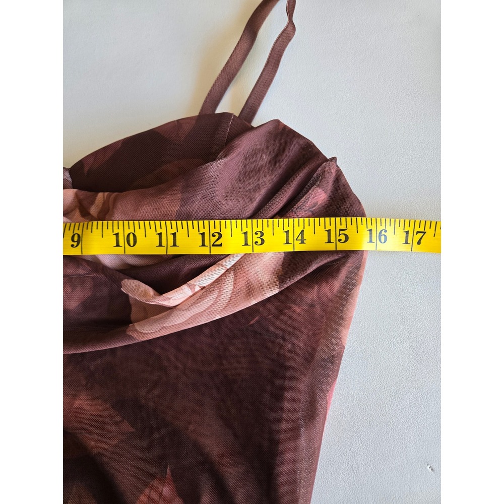 Madden Girl Brown Rose Mesh Cutout Midi Dress XL Y2K Romantic Bodycon Cocktail - Picture 8 of 9